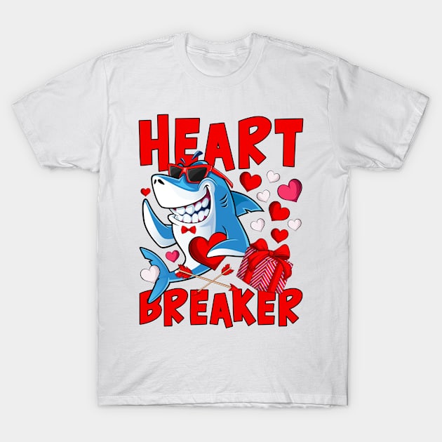 Valentines Shark Heart Breaker Valentine Shark Kids Boy Girl T-Shirt by dounjdesigner